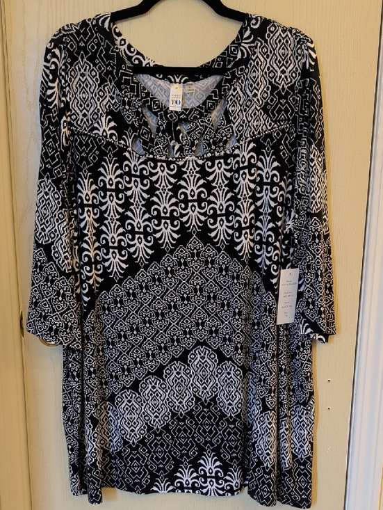 Thomas & Olivia Tops - Thomas & Olivia Black & White Patterned Boho Tunic Top Women's 2X – NWT